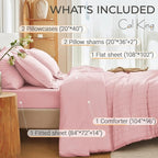 MUXHOMO 7 Pieces California King Comforter Set, Seersucker Bed in a Bag Cal King Size, All Season Luxury Bedding Set with Comforter, Flat Sheet, Fitted Sheet, Pillowcases & Shams, Pink