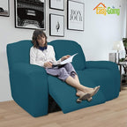 Easy-Going 6 Pieces Recliner Loveseat Stretch Sofa Slipcover Sofa Cover Furniture Protector Couch Soft with Elastic Bottom Kids, Spandex Jacquard Fabric Small Checks Peacock Blue