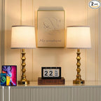 Gold Table Lamp 24" Nightstand Lamps Set of 2 Bamboo Shape Base Metal Desk Lamps with Linen White Shade Bedside Nightlight with USB A+C Ports Rustic Buffet Lamp for Living Room Bedroom