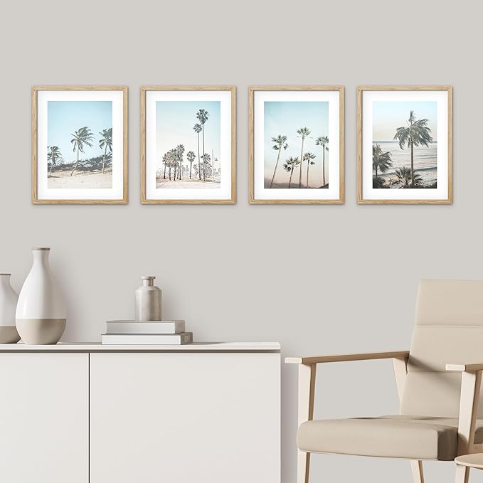 SIGNWIN Framed Washed Out Tropical Island Wall Art, Set of 4 Island Palm Tree Beach Landscapet Wall Decor Prints, Nature Wilderness Wall Décor for Living Room, Bedroom - 8"x10" Natural