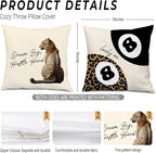 Trendy Lucky Girl 8 Ball Leopard Throw Pillow Covers 18x18, Cheetah Print Room Decor, Funky Y2K Leopard Print Motivational Decorative Pillow Covers for Girls Room Dorm Apartment Home, Set of 2