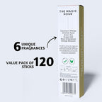 Folkulture Incense Sticks | Set of 6 (120 Organic Insence-Sticks) for Positive Aura with 45 Mins Burn Time | Non Toxic Coconut Mango, Aqua, Green Tea, Rose Geranium, Orange Blossom Inscents-Sticks