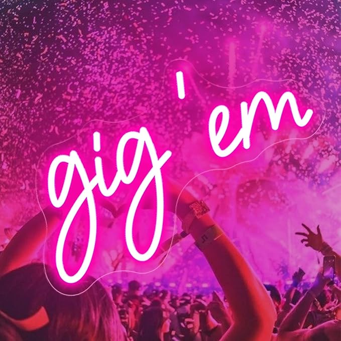 Gig‘em Aggies Neon Sign Pink LED Neon Light Signs for Wall Decor USB Operated Concert Girls Dorm Room Decoration Beauty Texas A&M University Wall Art Birthday Gifts for Women 16x9.69