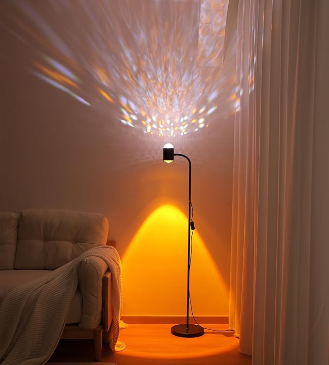 Sunset projection lamp, dual head sunset lamp with water ripple vertical Floor light, replaceable filter 360 ° rotating LED Atmosphere lights 3 color color changing living room sunset floor lamp