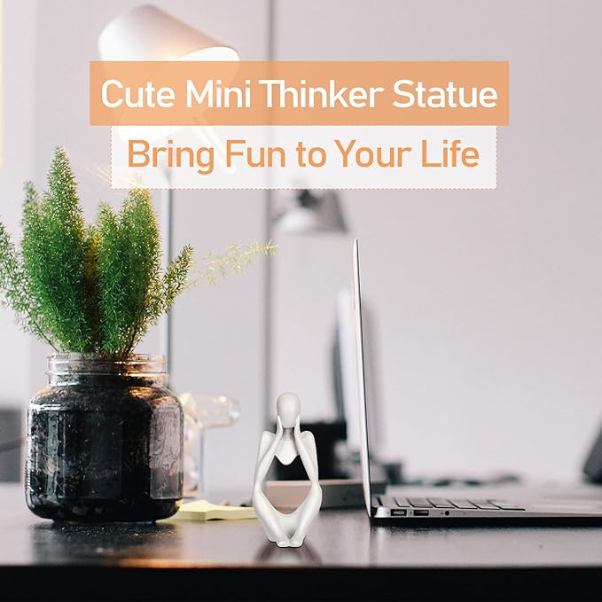 Sandstone Resin Thinker Style Abstract Sculpture Statue Collectible Figurines Home Office Bookshelf Desktop Decor (Small White, Focus)