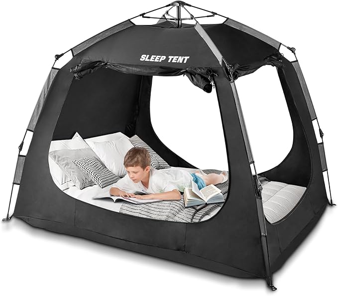 Portable Bed Tent Bed Canopy Queen Size,ONE-Click Sleeping Tent Breathable Indoor Tent Privacy Large Space with 3 Doors for Kids and Adult
