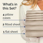 Split King Sheets Set 7 Piece - Includes 4 Pillowcases - Bed Sheets Split King - Soft Hotel Luxury Bedding - Cooling, Comfy & Breathable - 1 Flat & 2 Fitted & 4 Pillowcases w/ Deep Pockets - Wheat