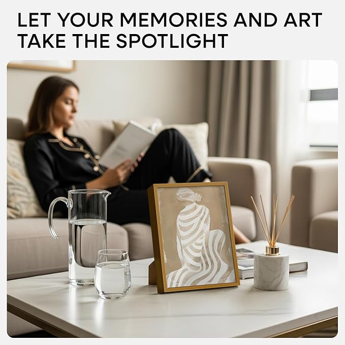 Homeforia 8.5x11 Picture Frame Bronze, High End Metal Brass Frame 8.5 x 11 with Mat 6 by 8 Photo, 11x8.5 Frames Matted to 6x8 Print, 8.5by11 Wall or Tabletop Frames, Tempered Glass, Wall Kit, Set of 1