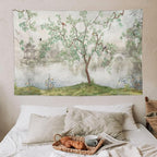 HZOHNAGO Japanese Tapestry Tree Misty Garden Lake Printed Wall Tapestry Ink Painting Wall Hanging for Bedroom Living Room Dorm 60" W x 40" H