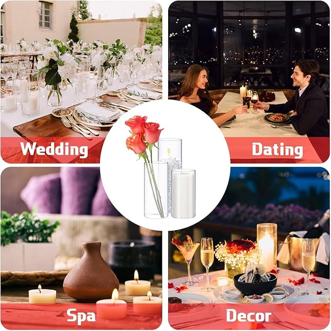 24 Pcs Glass Cylinder Vases Clear Flowers Vase Decorative Floating Candles Holders Table Centerpieces for Wedding Party Event Home Office Decor (Clear,3.4'' X 6'', 3.4'' X 8'', 3.4'' X 10'')