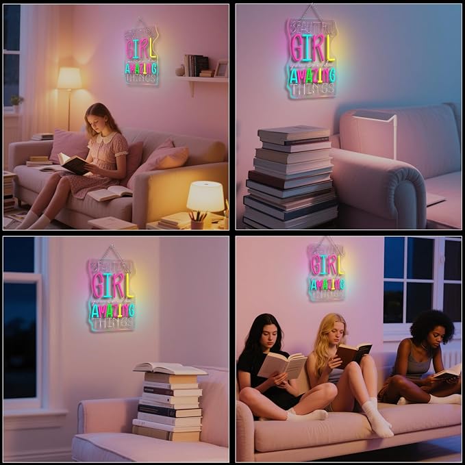 WLHOPE Beautiful Girl You Can Do Amazing Things Neon Signs for Wall Decor Adjustable LED Lights Decorations for Home Bedroom Birthday Party Best Gift for for Teen Girl