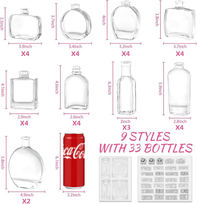 33pcs Glass Small Bud Vases Set - 9 Styles Clear Bud Vase for Centerpieces, Wedding, Home Table Flower Décor Perfume Bottle Inspired Clear Flower Vases in Bulk