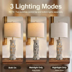 BOBOMOMO 27.25” Rustic Farmhouse Table Lamps Set of 2 – Vintage Bedside Lamps with Night Light & USB A+C Ports, Retro Lamps for Bedroom, Living Room, Entryway, Cozy Corner (Bulbs Included)