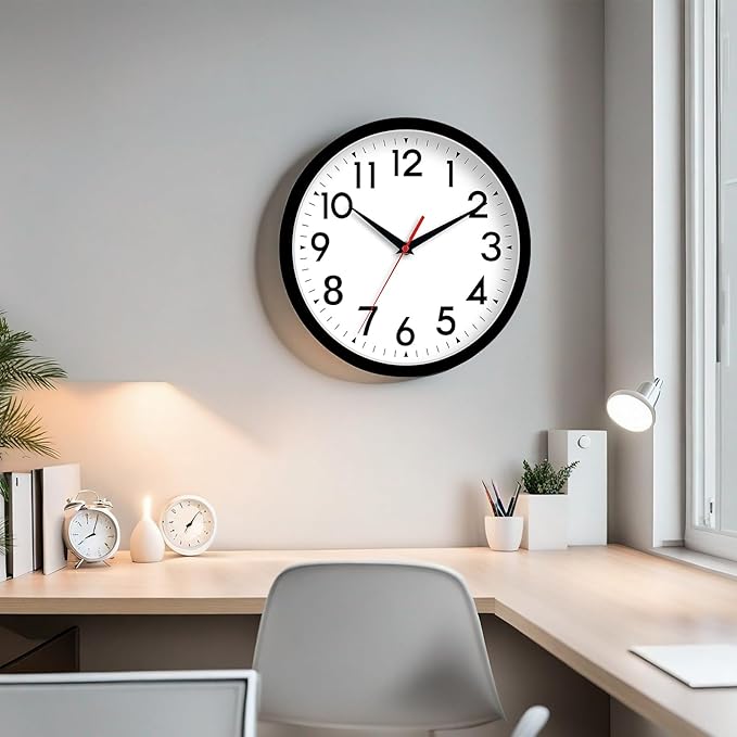 Wall Clock Small Analog 8 Inch Silent Non Ticking Battery Operated Modern Simple Decorative for Kitchen Office Bedroom Bathroom Living Room(Black)