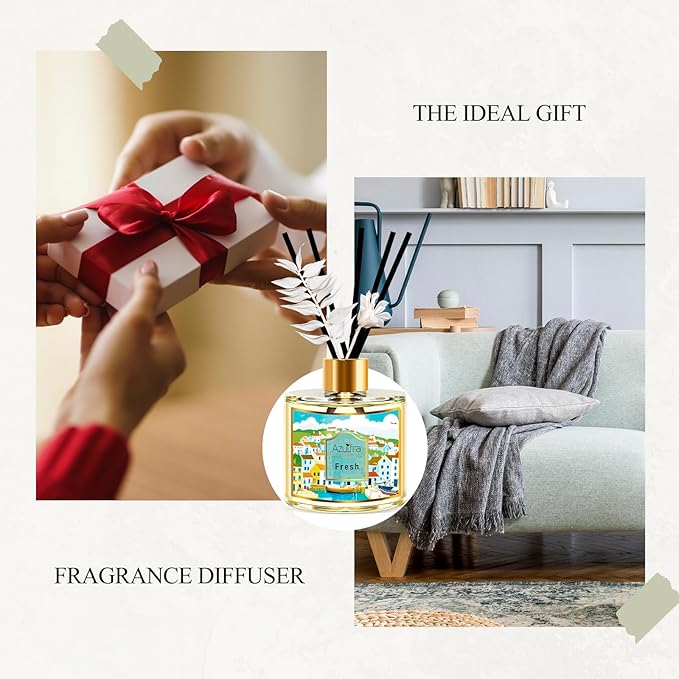 Reed Diffuser Set, 6.7oz(200ml) Fresh Scented Diffuser for Home with 6 Sticks,Home Fragrance Scent Essential Oil Stick Diffuser for Bathroom Shelf Decor