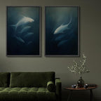 SIGNFORD Framed Canvas Print Wall Art Set Deep Sea Fish Serene Underwater Life in Dark Tones Illustration Modern Art Decorative Nordic Nature for Living Room, Bedroom, Office - 16"x24"x2 Black
