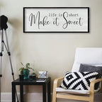 ZZJJHYWGQ Life is Short Make It Sweet Sign Wall Decor 32"×12" for Living Room Bedroom Family Lnspirational Quote Wall Art (Black)