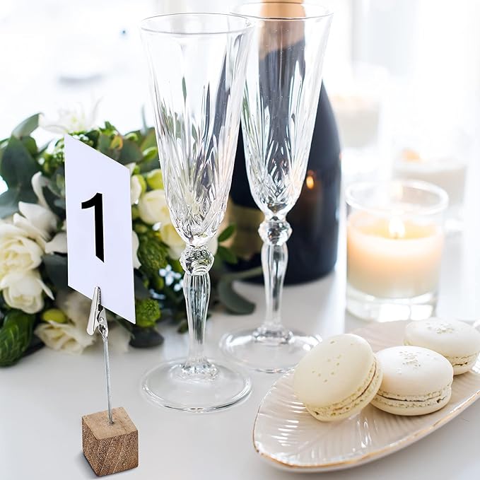 20 Pcs Cube Base Memo Clip Holder with Alligator Clip Wood Table Number Holder Cube Base Place Card Stand Mini Photo Menu Stand for Displaying Number Card(Wood Color)