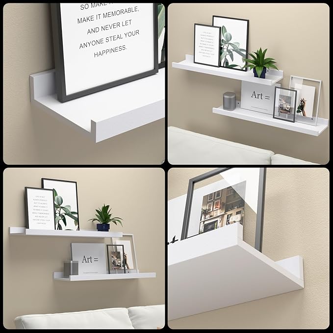 23.6 Inches Long Floating Shelves Wall Mounted, 2 Set Modern White Wall Shelf for Bedroom, Nursery Book Shelf with Lip, Picture Ledge Shelf for Wall Decor Living Room Bathroom Kitchen- White