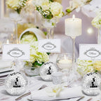 Maitys 60 Pcs Disco Ball Table Number Holders Silver Place Card with Swirl Wire Name Cards Photo Stand Clips Picture Holder for Christmas Wedding Party Favor (4 Inch)
