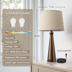 Seealle Modern Table Lamps Set of 2 - Touch Bedside Lamp for Nightstand with USB C+A,3-Way Dimmable Brown Nightstand Lamps for Living Room Bedroom End Table with Oat Shade(Bulb Included)