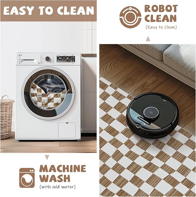 jinchan 2x3 Kids Area Rug Washable Indoor Entryway Doormat Modern Checkered Geometric Lattice Small Rug Non Slip Soft Carpet for Nursery Room Bedroom Bathroom Home Brown