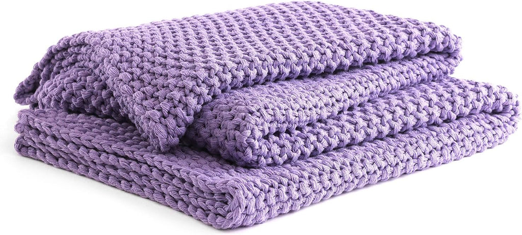 YnM Chunky Cotton Knit Throw Blanket, Cable Knit Throws for Bed Couch Sofa, Comfy & Relaxing, Decorative Piece for Farmhouse Modern Boho Rustic Scandinavian Chic Vibe, Lilac Purple 50x60 Inches