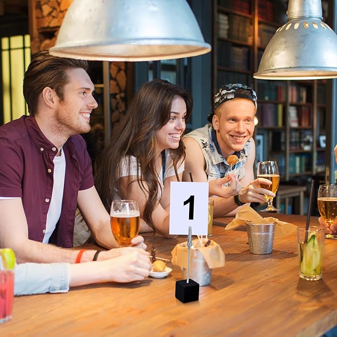 20 Pcs Cube Base Memo Clip Holder with Alligator Clip Wood Table Number Holder Cube Base Place Card Stand Mini Photo Menu Stand for Displaying Number Card(Black)