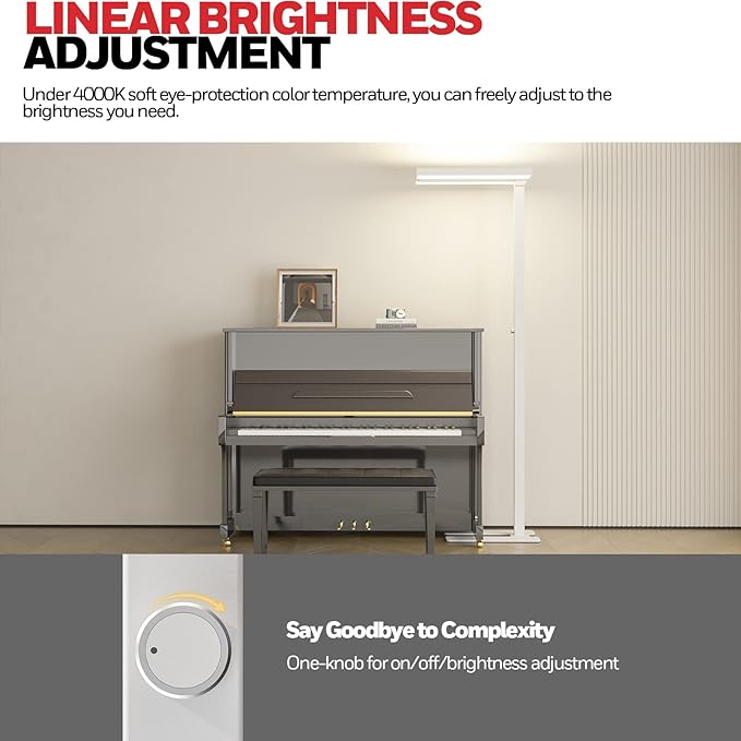 Honeywell LED Floor Lamp Modern - 02E Pro Sunturalux™ Eye Caring Standing Light, 10040LM Dimmable Reading Tall Lampara for Home Office Living Room Bedroom,100W,4000K Natural Daylight