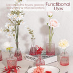 Pink Glass Bud Vases Set of 12, Vintage Mini Vases for Centerpieces, Glass Bud Vase in Bulk for Wedding Decor, Single Flowers, Office and Home Table Flower Décor