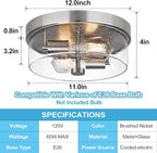 Flush Mount Ceiling Light Fixtures, 2-Light 12 Inch Brushed Nickel Close to Ceiling Light Fixtures with Seeded Glass Shade Ceiling Light Fixture for Porch, Hallway, Bathroom, Dining Room and Foyer