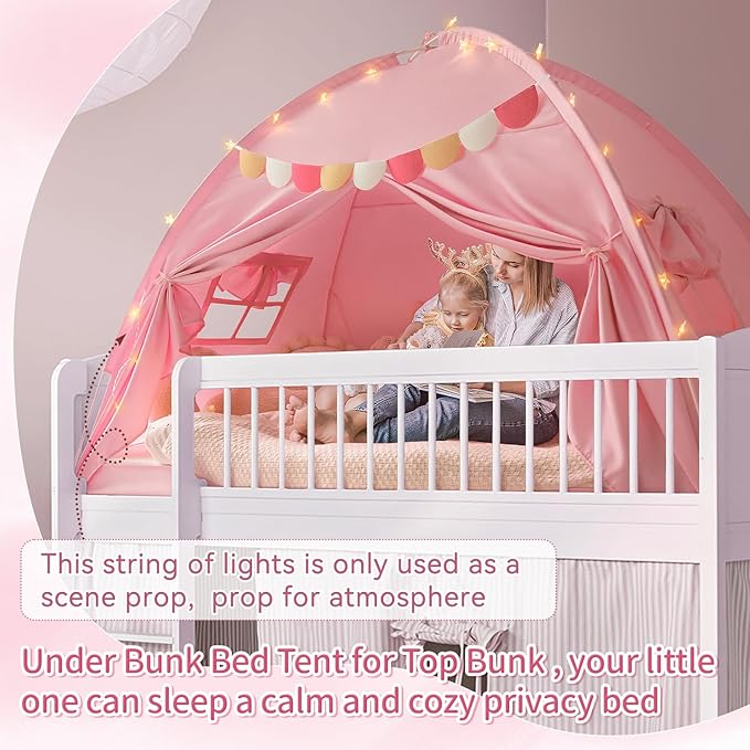 Razee Twin Bed Tent for Kids, Twin Size Bed Tents Indoor Canopy Privacy on Bunk Sleep Inside Drafty Room for Girls, Pink