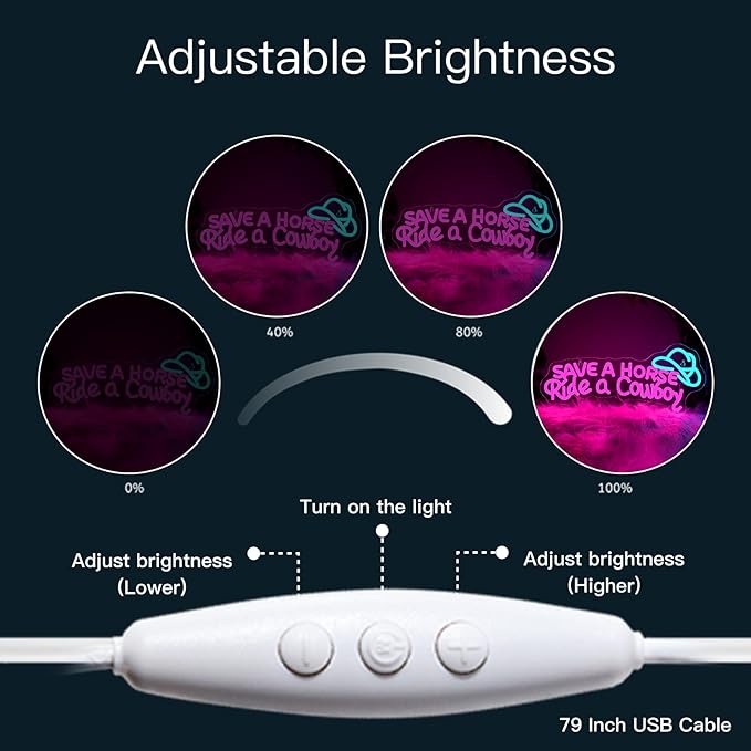 WLHOPE Save A Horse Ride A Cowboy Neon Sign Adjustable Brightness Led Sign,Neon Signs for Wall Decor,Connectivity Via USB Licked Neon Light for Bedroom Home Bar Club Hotel Party Decor