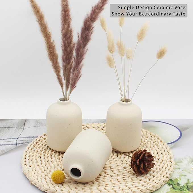 YANLING 6 Pack Small Vase for Flowers Boho Vases for Home Decor, Modern Light Yellow Ceramic Vases for Pampas Grass Simple Shelf Vase, Bud Vases for Wedding Dinner Table Party