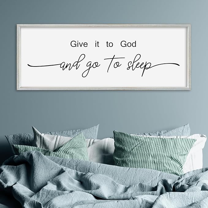 SRSZHIYUE Give It To God And Go to Sleep Sign Wall Decor 32"×12" for Master Bedroom Above Bed Guest Room Over Art Decoration (White)
