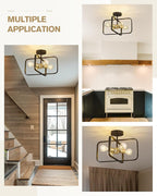 Emak Black and Gold Ceiling Light Fixture, Modern 16 Inch Semi Flush Mount Ceiling Lights with Metal Frame, 4 Light Fixtures Ceiling Mount for Hallway, Bedroom, Bathroom, Kitchen, FM084-BKBGD