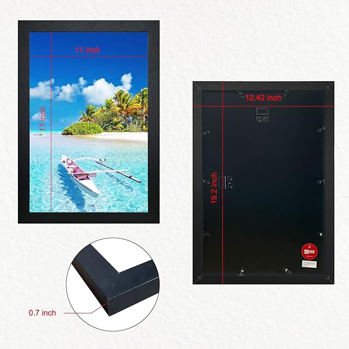 VCK Poster Frame 11x17 Set of 3, Wood Black Picture Frame, Wall Gallery Photo Frames, 3 Pack