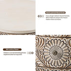 HOMPUS Round End Table with Carved Floral Pattern, Vintage Nightstand w 3 Storage Drawers, Modern 3 Drawer Dresser, Wood Retro Accent End Table for Living Room, Bedroom, Distress White