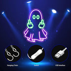 Ghost Neon Sign, Neon Signs for Wall Decor Neon Purple LED Signs Room Neon Light Up Signs Home Decor for Bedroom Club Party Bar Shop USB Operated