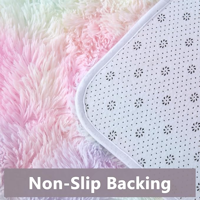 Rainbow Rugs for Girls Bedroom Living Room,4x6 Feet Shag Fuzzy Area Rug for Kids Playroom,Pastel Plush Shaggy Carpet for Nursery Baby Toddler Dorm Room