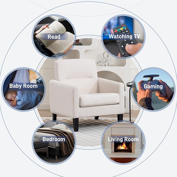 Accent Chair, Mid Century Modern Living Room Chairs Comfy Reading Chair with Upholstered Cushion Relax Armchair for Bedroom Apartment,Office,Begie