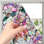 Decorative Orchid Flower Stained Static Glass Window Clings Stickers for Home Office Living Room Bedroom Glass Windows Door Decor 16.93 x 39.37 Inches