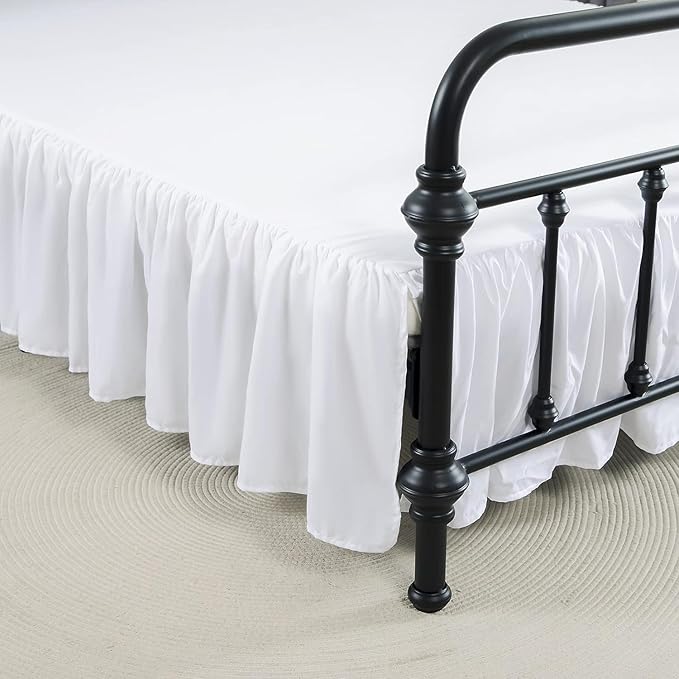 Bed Skirt Queen Size Ruffled Bed Skirt with Split Corners, 22 Inch Drop Dust Ruffle Bed Skirt with Platform, White, Queen - 22" Drop