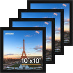 FIXSMITH 10x10 Picture Frame Set of 4, Photo Frame with HD Plexiglass, Display Pictures 8x8 with Mat or 10x10 Without Mat, Black Picture Frames Collage Wall Decor, Gallary Wall Frame