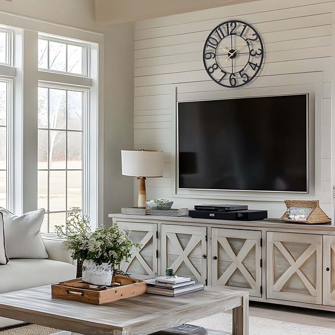 Vantic 24 Inch Large Wall Clock, Arabic Numeral Metal Oversized Wall Clocks for Living Room Decor, Bedroom and Kitchen, Completely Silent, Non Ticking, Battery Operated