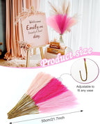 48pcs Pink Faux Pampas Grass Decor, 21.7inch Hot Pink Short Artificial Pompous Grass Fluffy Fake Pompas Grass Branches Vase Filler Flower Arrangement for Outdoors Wedding Centerpieces Decor
