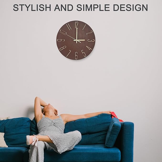 Wall Clock, Silent Clock, Wall Clocks Battery Operated， 12 inch Modern Wall Clock, Suitable for Offices, Living Rooms, Kitchens, Homes, Schools (Retro Brown Without Second Hand)