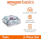 Amazon Basics 2-Piece Soft, All-Season Microfiber Kids' Comforter and Pillow Sham Set, Twin, Purple Flowers, Bluish Pink, Floral