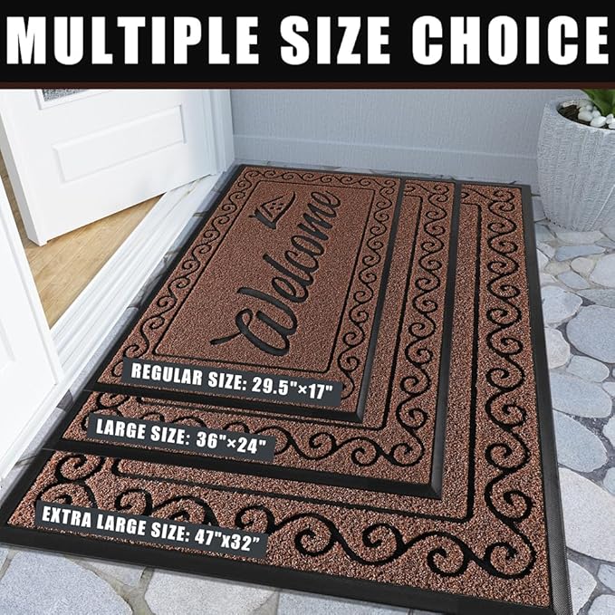 Yimobra Welcome Mat, Heavy Duty Sturdy Door Mats for Home Entrance Outdoor Indoor, Front Doormat for Outside Patio Floor Entry Porch Garage Office, Waterproof, Low Profile, 47 x 24, Maroon