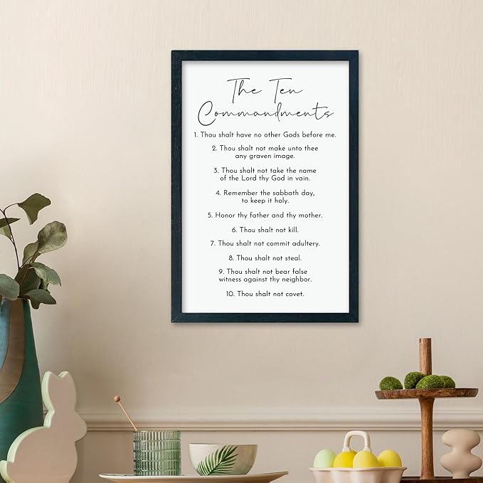 LuZhiQiang The Ten Commandments Wall Art Decor 16"×11" Bible Verse 10 Commandments Sign Motivational Positive Quotes Wood Framed Wall Hanging (Black)